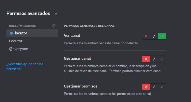 asi quedan los permisos del bot del rol